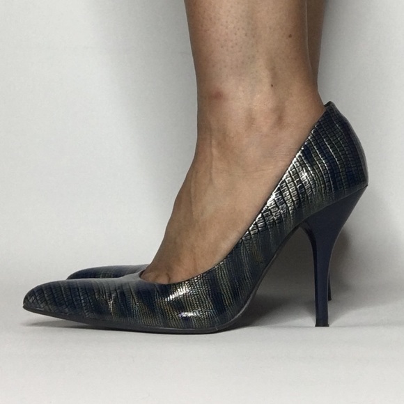 Shoe dazzle size 7 blue/army green snake skin heel - Picture 2 of 9